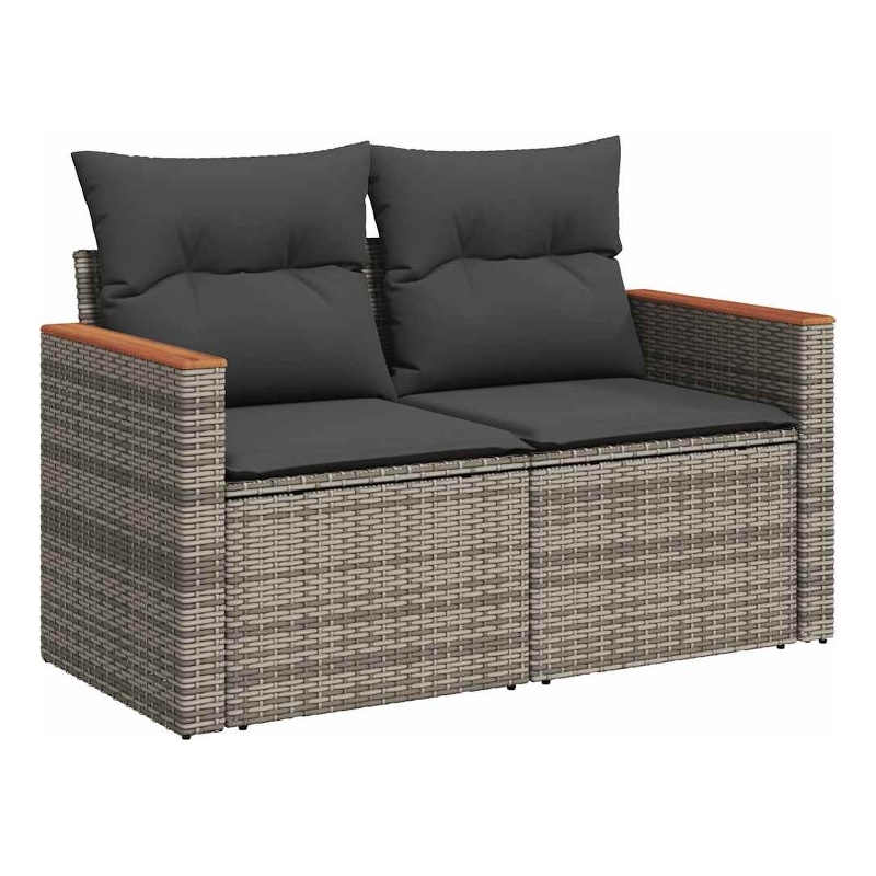 vidaXL PE Rattan Powder-Coated Steel And Solid Acacia Wood Garden Sofa in Grey