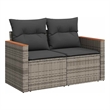 vidaXL PE Rattan Powder-Coated Steel And Solid Acacia Wood Garden Sofa in Grey
