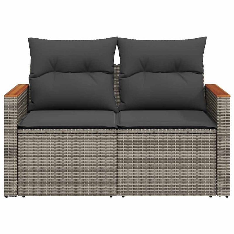 vidaXL PE Rattan Powder-Coated Steel And Solid Acacia Wood Garden Sofa in Grey