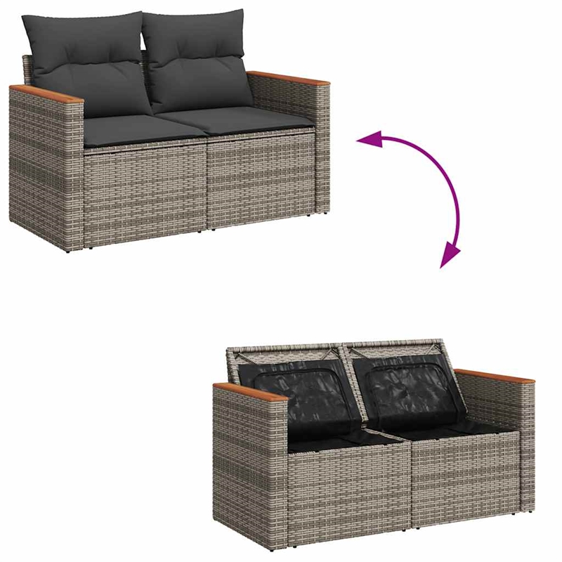 vidaXL PE Rattan Powder-Coated Steel And Solid Acacia Wood Garden Sofa in Grey