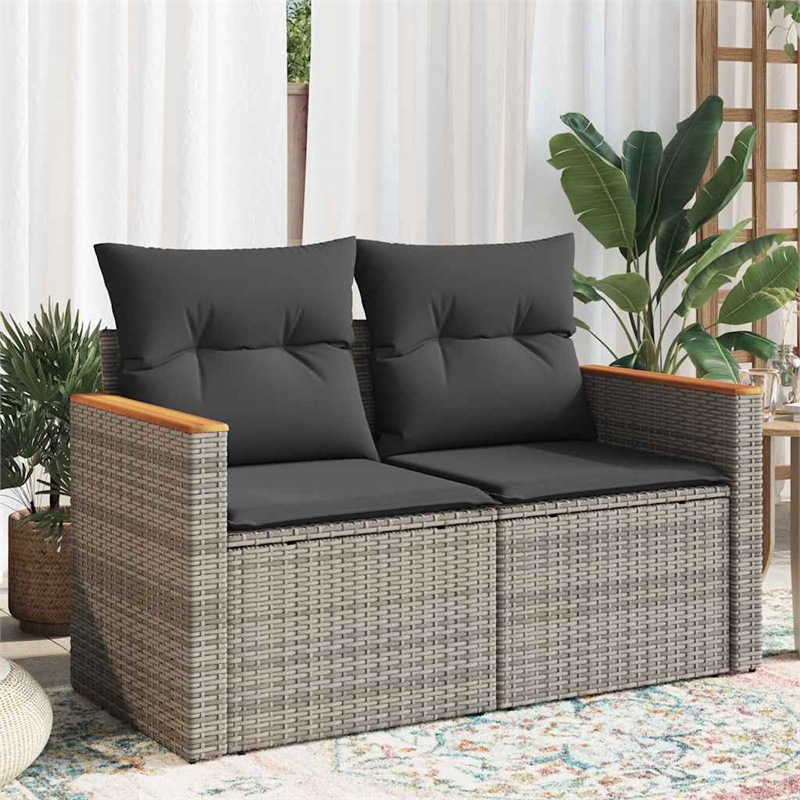 vidaXL PE Rattan Powder-Coated Steel And Solid Acacia Wood Garden Sofa in Grey