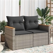 vidaXL PE Rattan Powder-Coated Steel And Solid Acacia Wood Garden Sofa in Grey