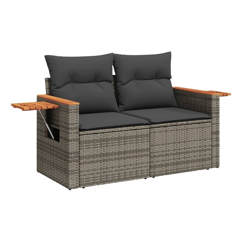 vidaXL PE Rattan Powder-Coated Steel And Solid Acacia Wood Garden Sofa in Grey