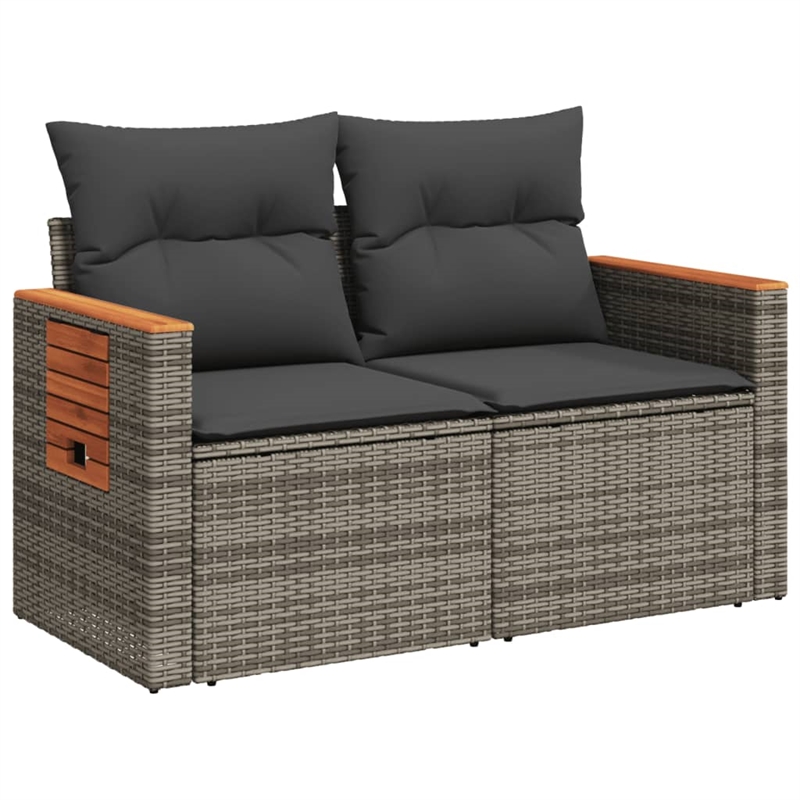 vidaXL PE Rattan Powder-Coated Steel And Solid Acacia Wood Garden Sofa in Grey