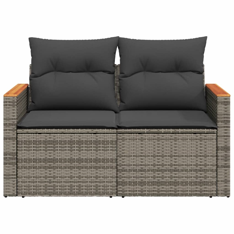 vidaXL PE Rattan Powder-Coated Steel And Solid Acacia Wood Garden Sofa in Grey