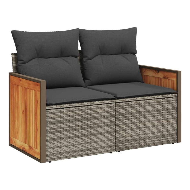 vidaXL PE Rattan Powder-Coated Steel And Solid Acacia Wood Garden Sofa in Grey