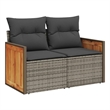 vidaXL PE Rattan Powder-Coated Steel And Solid Acacia Wood Garden Sofa in Grey