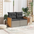 vidaXL PE Rattan Powder-Coated Steel And Solid Acacia Wood Garden Sofa in Grey