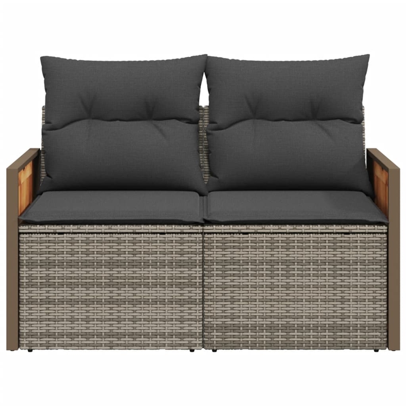 vidaXL PE Rattan Powder-Coated Steel And Solid Acacia Wood Garden Sofa in Grey