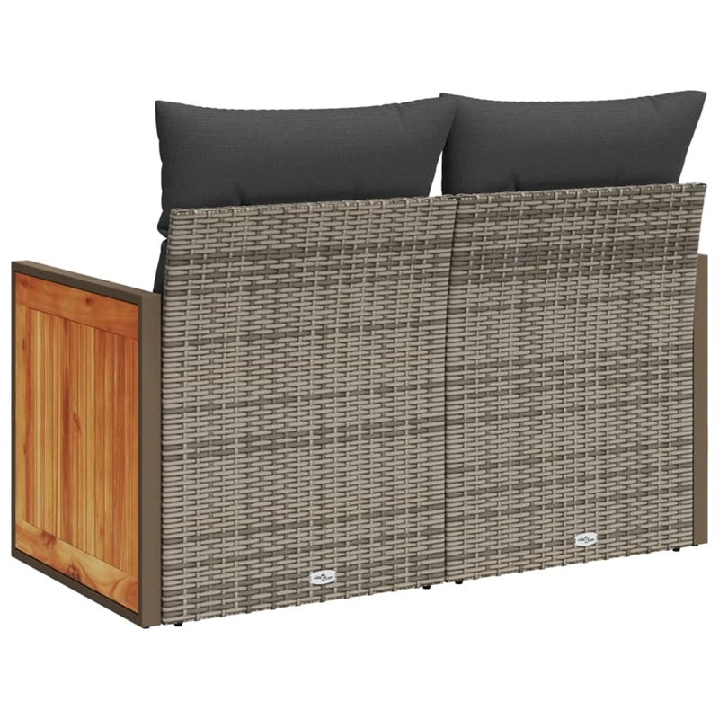 vidaXL PE Rattan Powder-Coated Steel And Solid Acacia Wood Garden Sofa in Grey