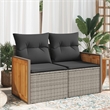 vidaXL PE Rattan Powder-Coated Steel And Solid Acacia Wood Garden Sofa in Grey