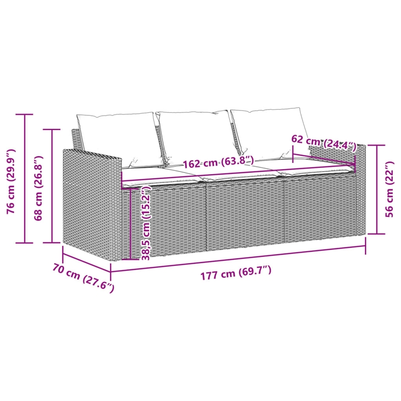 vidaXL Garden Sofa in Black And Cream