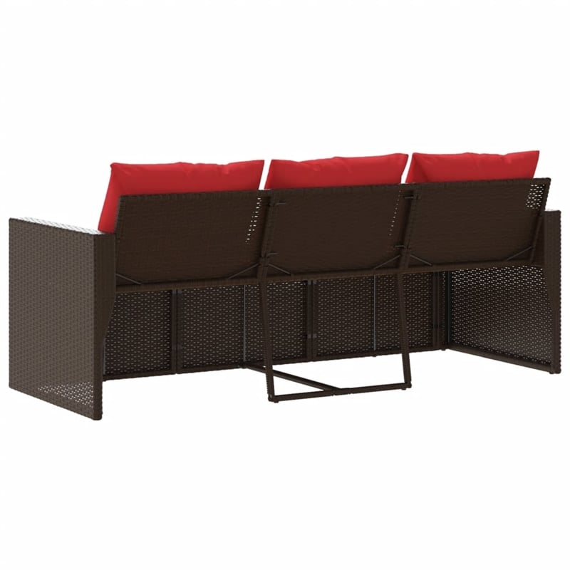 vidaXL 3-Seater PE Rattan Garden Sofa With Removable Covers in Brown