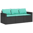 vidaXL Medium PE Rattan Garden Sofa With Blue Cushions in Black Frame