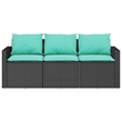 vidaXL Medium PE Rattan Garden Sofa With Blue Cushions in Black Frame