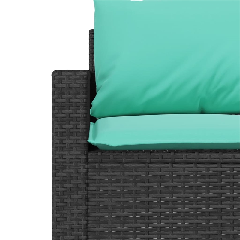 vidaXL Medium PE Rattan Garden Sofa With Blue Cushions in Black Frame