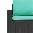 vidaXL Medium PE Rattan Garden Sofa With Blue Cushions in Black Frame