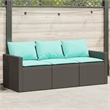 vidaXL Medium PE Rattan Garden Sofa With Blue Cushions in Black Frame