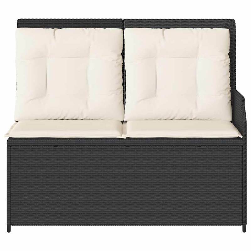 vidaXL Standard PE Rattan Reclining Garden Bench With Removable Covers in Black