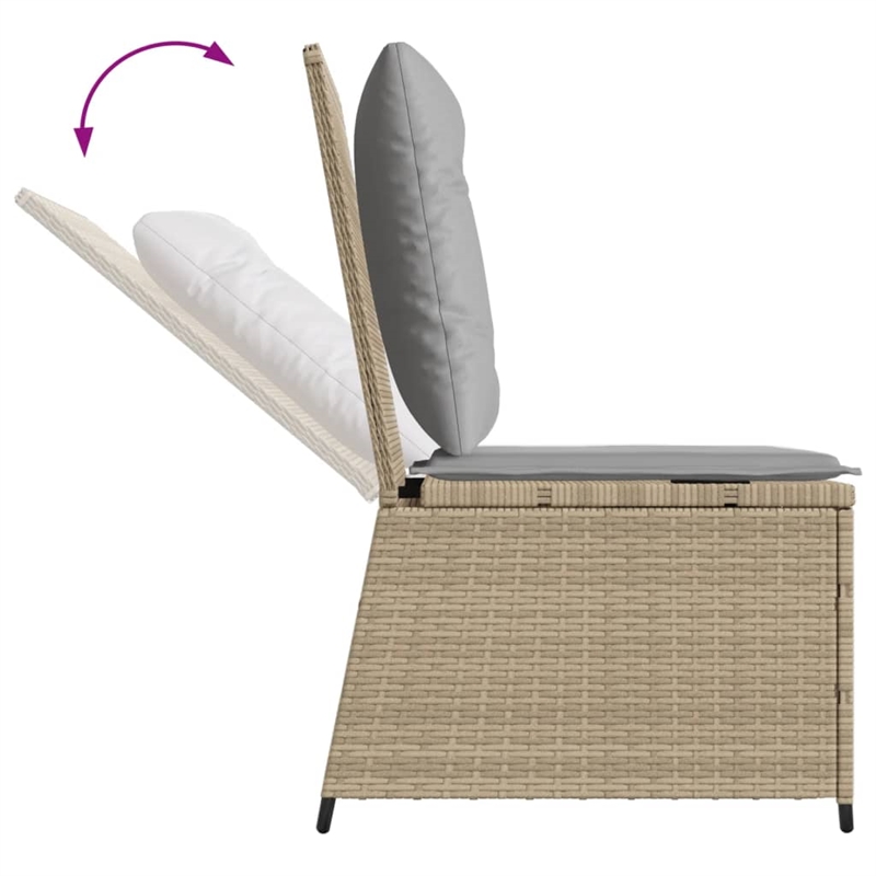 vidaXL Reclining Patio Sofa With Light Grey Cushions in Beige Frame