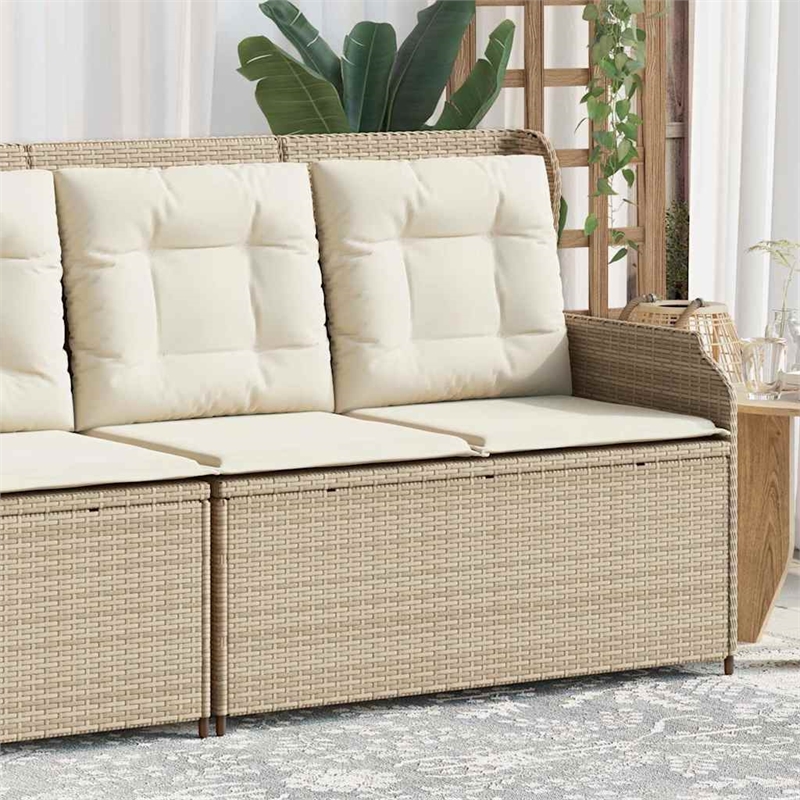 vidaXL PE Rattan Powder-Coated Steel & Polyester Reclining Patio Bench in Beige