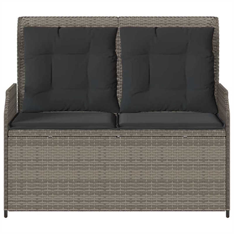 vidaXL Medium Poly Rattan And Powder-Coated Steel Reclining Garden Bench in Grey