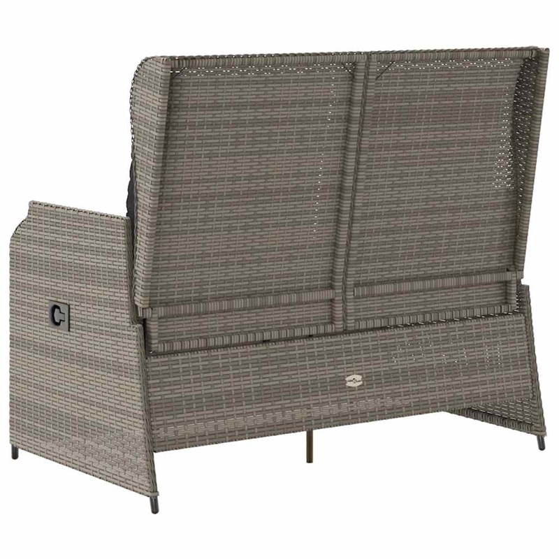 vidaXL Medium Poly Rattan And Powder-Coated Steel Reclining Garden Bench in Grey