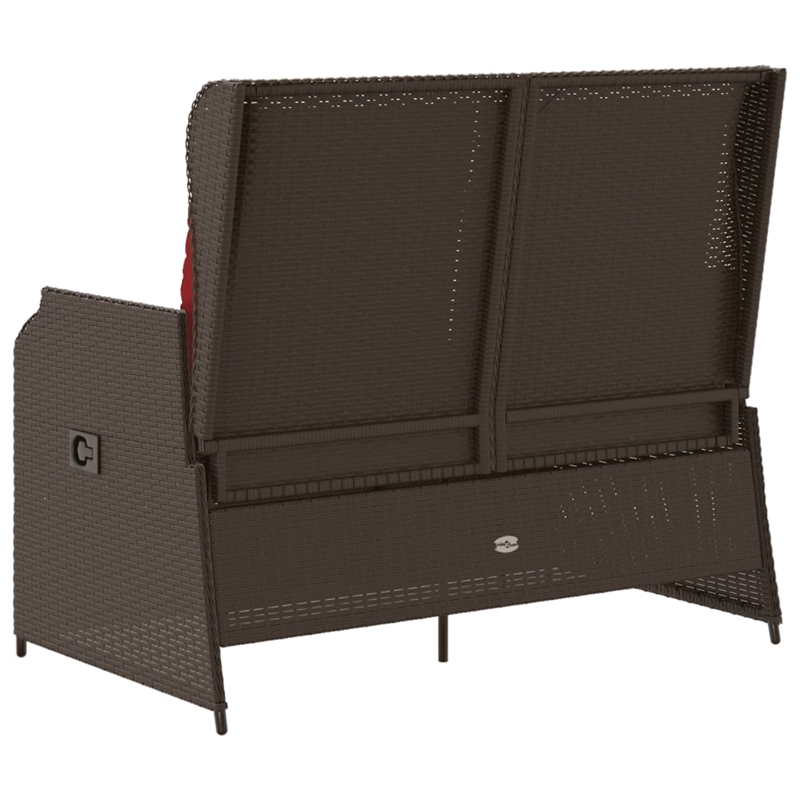 vidaXL 2-Seater PE Rattan Reclining Patio Bench With Removable Covers in Brown