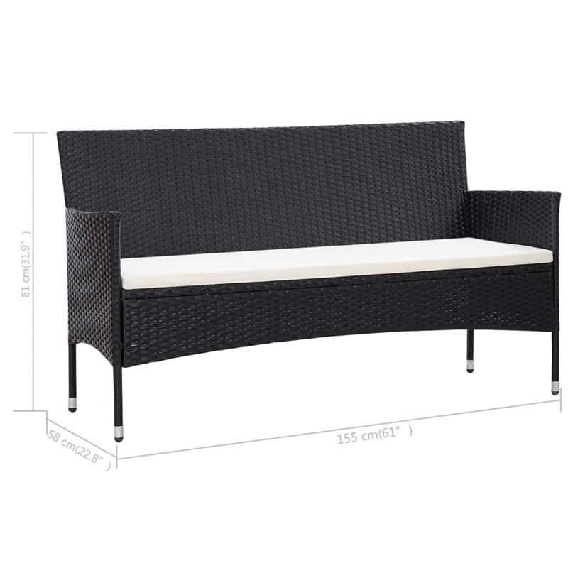 vidaXL 3-Seater PE Rattan And Steel And Polyester Fabric Sofa in Grey