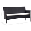 vidaXL 3-Seater PE Rattan And Steel And Polyester Fabric Sofa in Grey