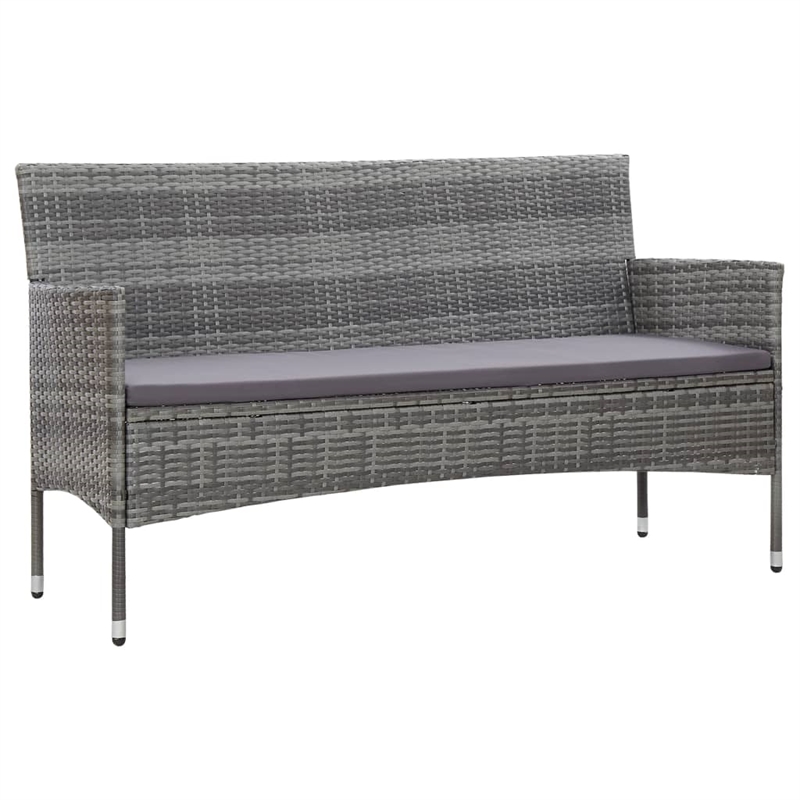 vidaXL 3-Seater PE Rattan And Steel And Polyester Fabric Sofa in Grey