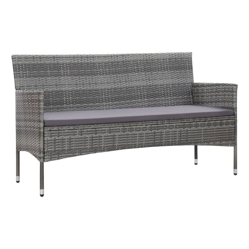 vidaXL 3-Seater PE Rattan And Steel And Polyester Fabric Sofa in Grey