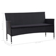 vidaXL 3-Seater Poly Rattan Patio Sofa With Cushions in Black/Black Frame