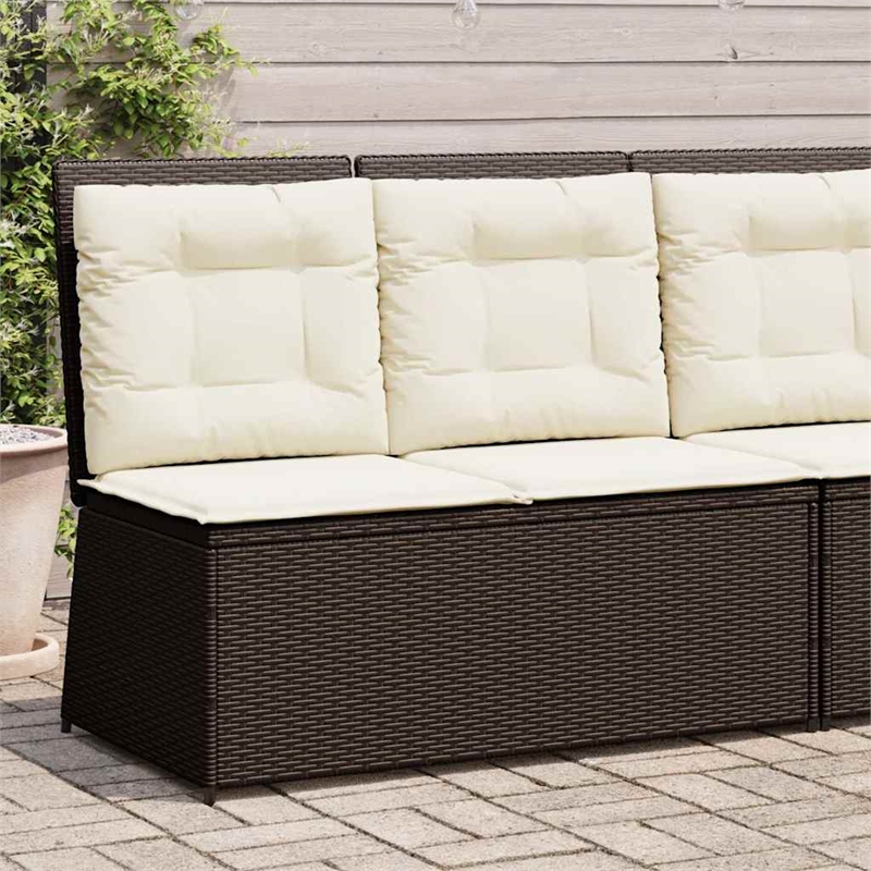 vidaXL Medium Poly Rattan Reclining Patio Bench in Brown