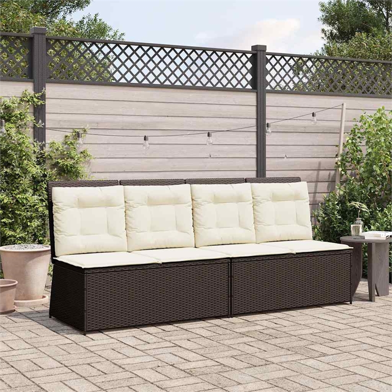 vidaXL Medium Poly Rattan Reclining Patio Bench in Brown
