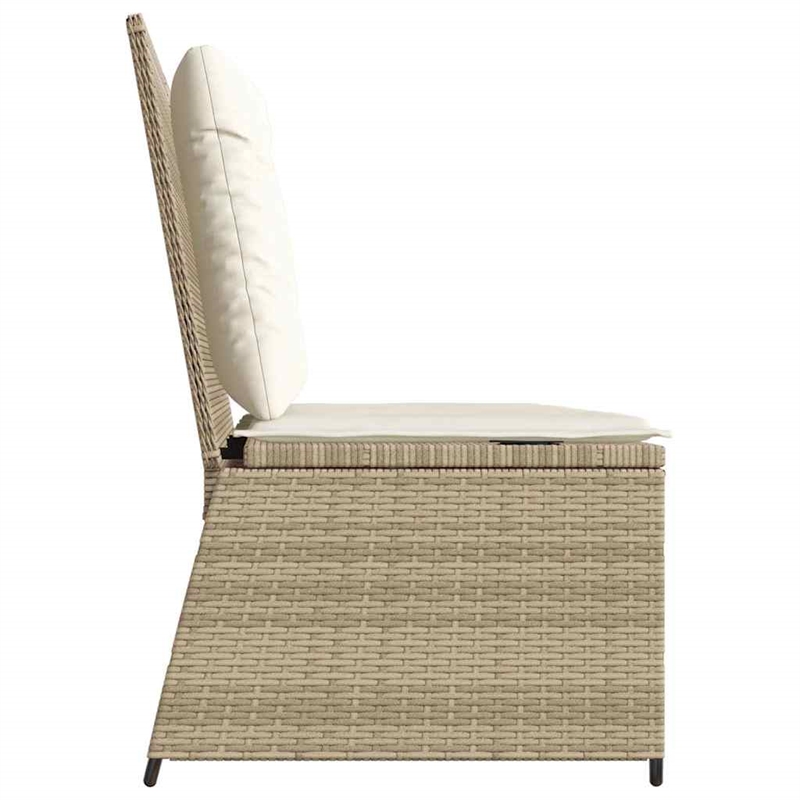 vidaXL Poly Rattan & Powder-Coated Steel Reclining Patio Bench in Beige & Cream