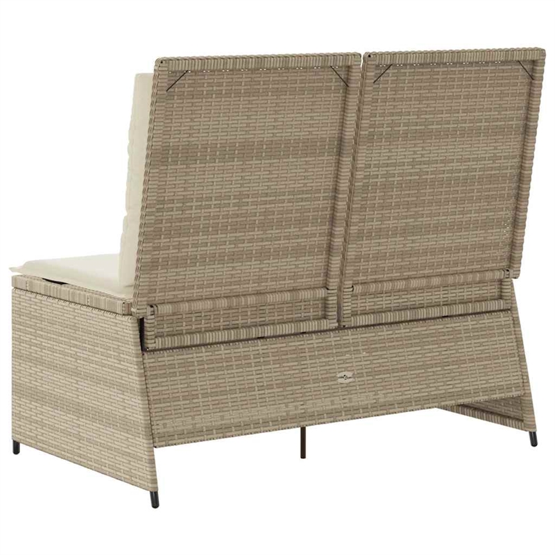 vidaXL Poly Rattan & Powder-Coated Steel Reclining Patio Bench in Beige & Cream