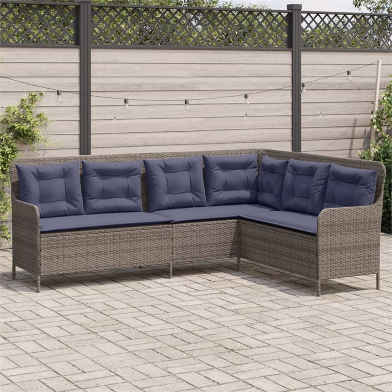 vidaXL 5-Seater L-Shaped Poly Rattan And Powder-Coated Steel Patio Sofa in Grey