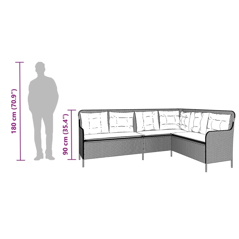 vidaXL 5-Seater L-Shaped Poly Rattan And Powder-Coated Steel Patio Sofa in Grey