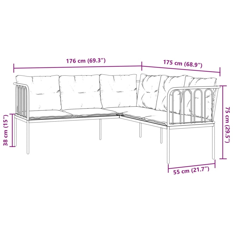 vidaXL Powder-Coated Steel Garden Sofa in Black