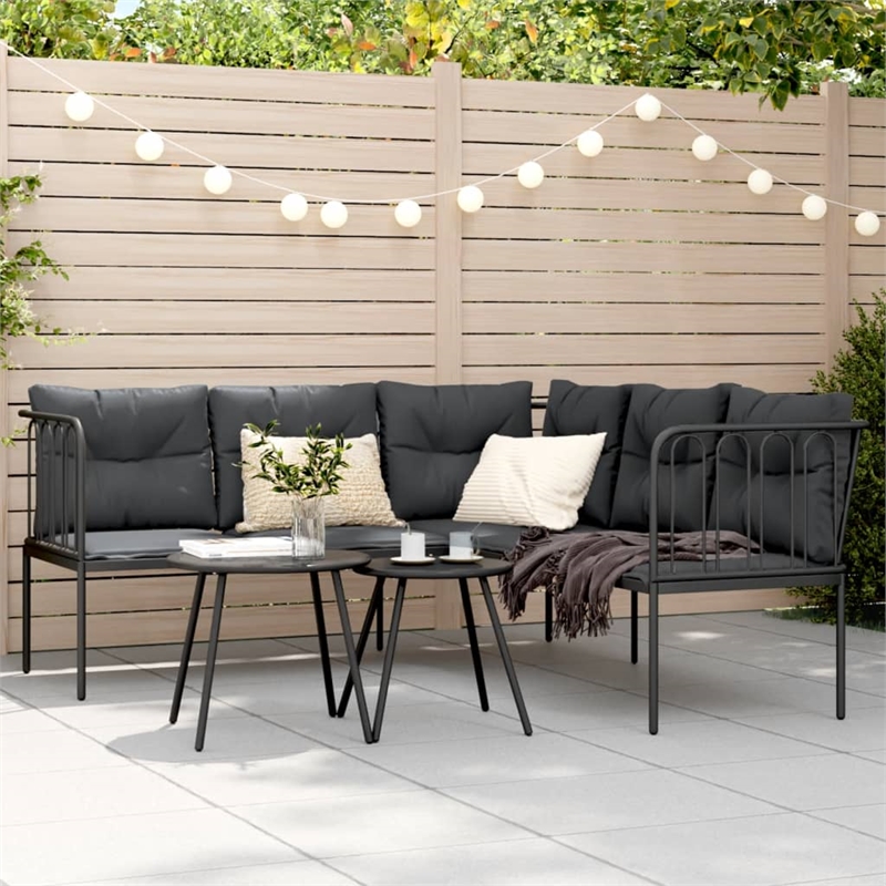 vidaXL Powder-Coated Steel Garden Sofa in Black