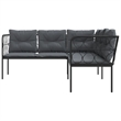 vidaXL Powder-Coated Steel & Textilene Fabric & PE Rattan Garden Sofa in Black