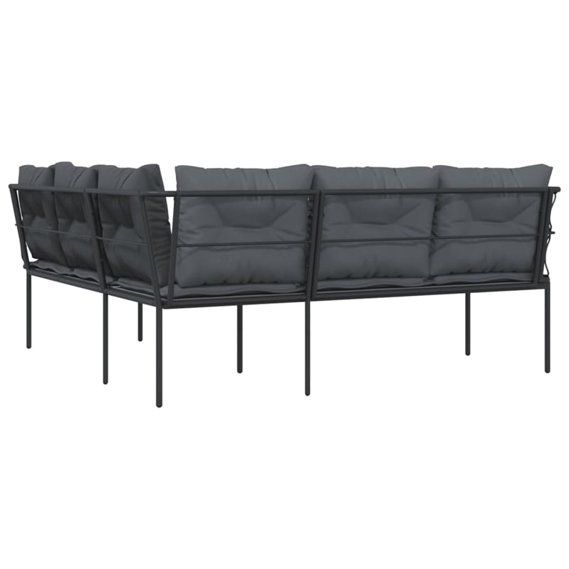 vidaXL Powder-Coated Steel & Textilene Fabric & PE Rattan Garden Sofa in Black