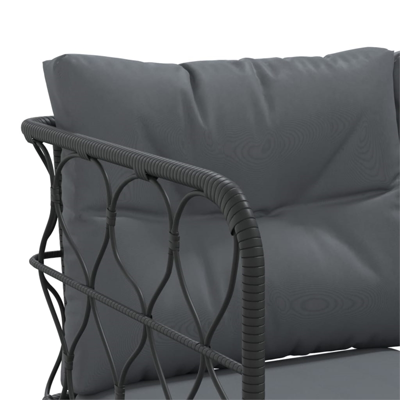 vidaXL Powder-Coated Steel & Textilene Fabric & PE Rattan Garden Sofa in Black