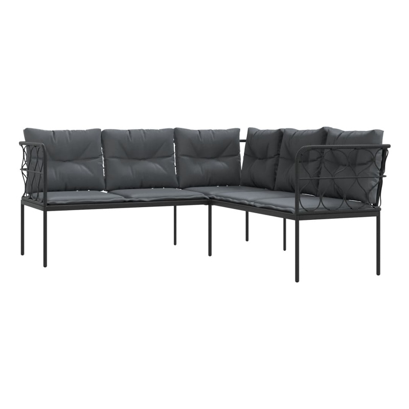 vidaXL Powder-Coated Steel & Textilene Fabric & PE Rattan Garden Sofa in Black