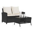 vidaXL Medium PE Rattan Garden Sofa With Removable Covers in Black And Cream