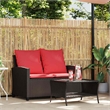 vidaXL 2-Seater Patio Sofa With Cushions in Red And Table in Brown Poly Rattan