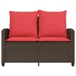vidaXL 2-Seater Patio Sofa With Cushions in Red And Table in Brown Poly Rattan