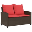 vidaXL 2-Seater Patio Sofa With Cushions in Red And Table in Brown Poly Rattan