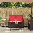 vidaXL 2-Seater Patio Sofa With Cushions in Red And Table in Brown Poly Rattan
